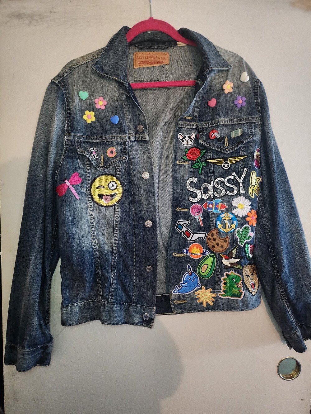 Custom Made 1 Of 1 Levi's Embroidered 'Sassy' Patch Denim Jacket - Multicolor
